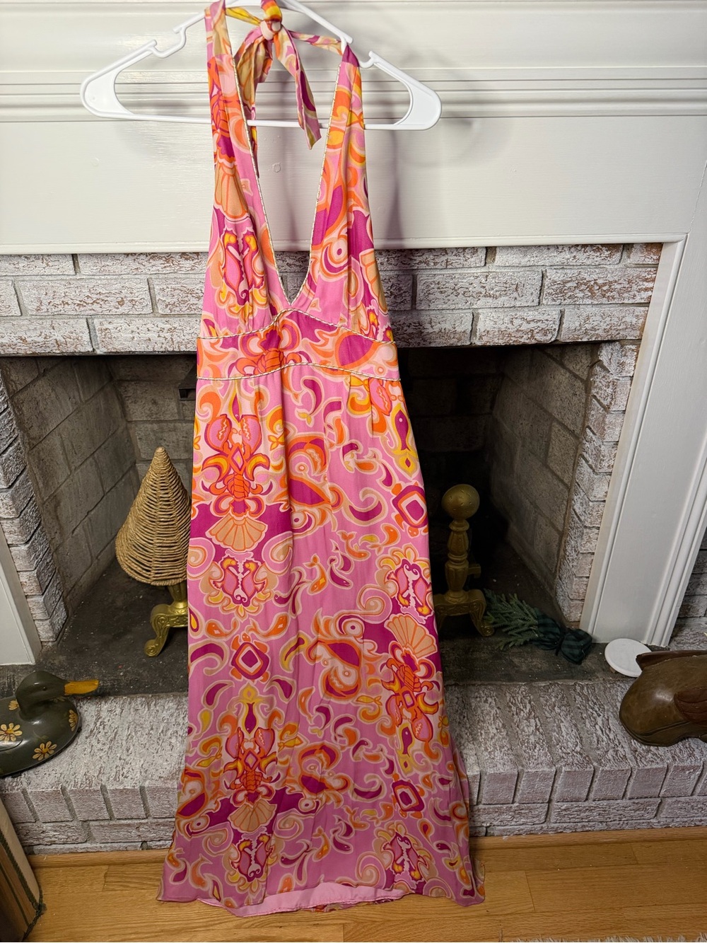 Lilly Pulitzer Pink Halter Maxi Orange Accents Vintage vibe hippie prom formal